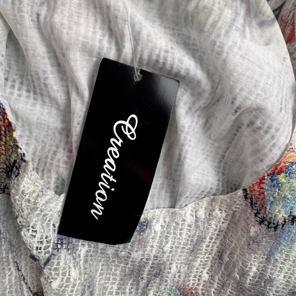 Creation Top Womens Medium Rainbow Feather Sequin Roll Tab Mesh Artsy Tunic NEW - Picture 6 of 10